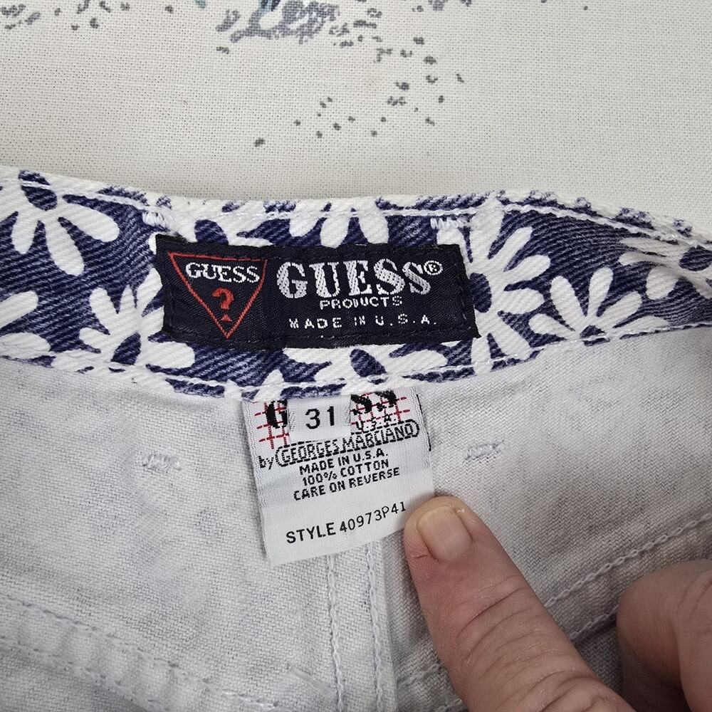 80s GUESS Georges Marciano Daisies High Rise Denim Jean Shorts Vest Set USA - Picture 12 of 13